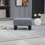 Pouf Poggiapiedi in Tessuto Effetto Lino Imbottito, 40x30x24cm, Grigio - immagine 9