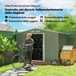 Casetta da Giardino con 2 Porte Scorrevoli e 4 Prese d'Aria in Acciaio, 277x195x192cm, Verde Chiaro - immagine 4