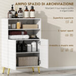 Mobiletto Bagno Moderno con 2 Ripiani Aperti e Armadietto con Ante Ammortizzate, 60x31,8x93 cm, Bianco - immagine 5