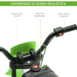 Moto da Cross Elettrica per Bambini con Rotelle, in PP e Metallo, 106,5x51,5x68 cm, Verde - immagine 5