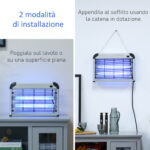 Lampada Antizanzare Elettroinsetticida da Esterno e Interno, Zanzariera Elettrica con Lampada Antizanzare UV per 60m², 20W, Nero e Argento - immagine 4