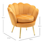 Poltrona a Conchiglia, Poltroncina Vintage, Poltroncina da Camera e Salotto, Design Elegante, con Schienale Alto, 76x67x74cm, Giallo - immagine 3