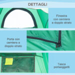 Tenda Doccia da Campeggio con Borsa per Trasporto e Tasca Portaoggetti 122x122x213cm, Verde - immagine 5