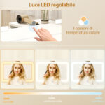 Toeletta da Camera con Specchio e Luci LED Regolabili, 6 Cassetti, 2 Ripiani e Prese Elettriche, Bianco - immagine 5