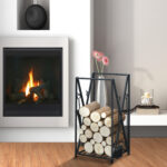 Portalegna da Interno ed Esterno in Acciaio con 4 Attrezzi Inclusi, Capacità 1kg 46x30x76cm Nero - immagine 2