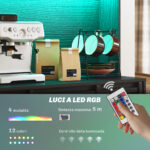 Credenza da Cucina Alta Stile Rustico con 2 Armadietti, Portabottiglie, Prese di Ricarica e Luci LED, Nero - immagine 6