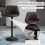 Set 2 Sgabelli da Bar Regolabili con Schienale e Poggiapiedi, Base in Metallo e Seduta in Similpelle, 46x48x83-104 cm, Marrone e Nero - immagine 4