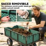 Carrello da Giardino in Acciaio da 114L con Sacca Portaoggetti e Pareti Rimovibili, 105x51x54 cm, Verde - immagine 5