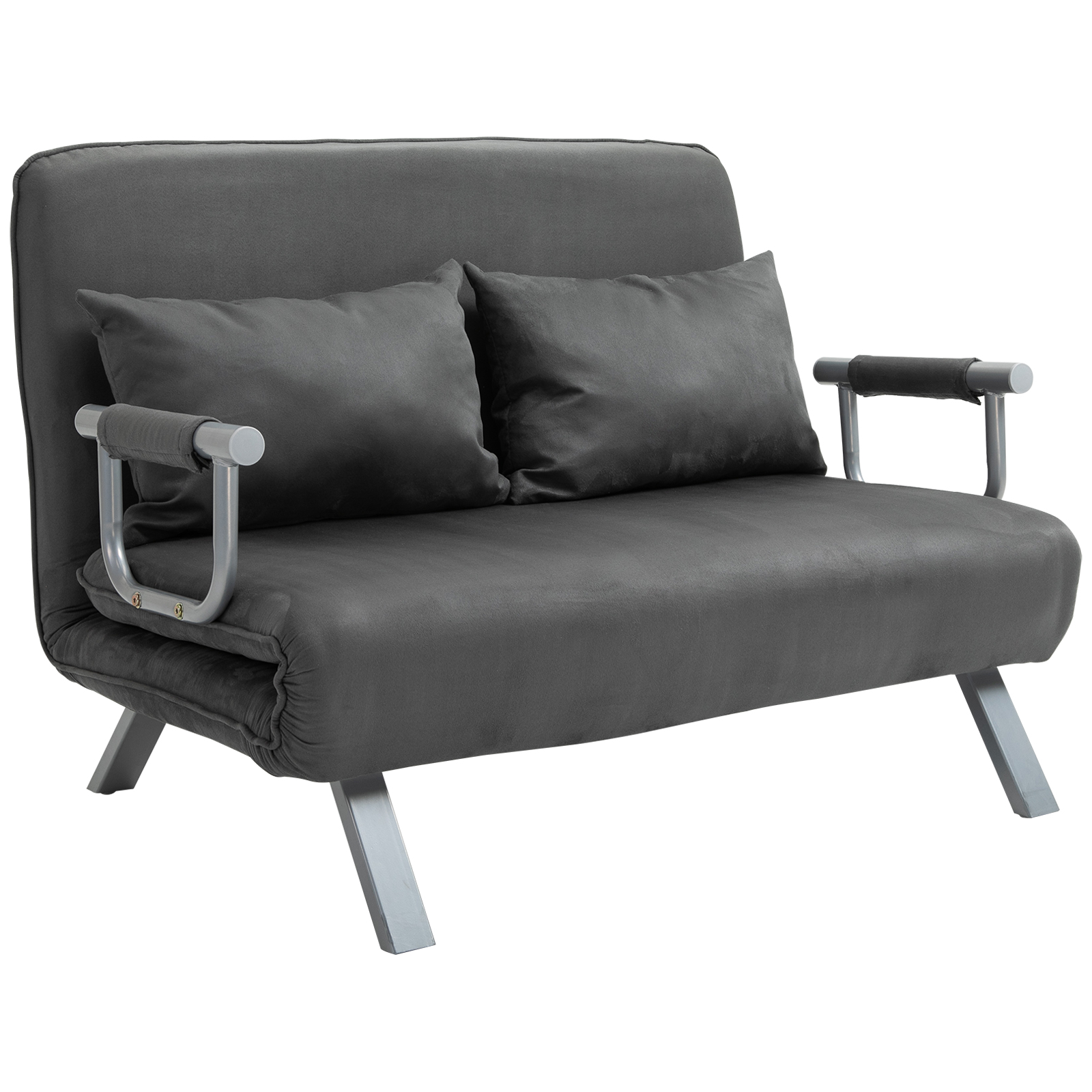 JX85671949479199f.jpg Divano Letto 2 Posti in Similpelle e Acciaio con Seduta Regolabile in 5 Posizioni, 105x80x78 cm, Grigio - immagine 1