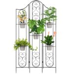 Portapiante Verticale Pieghevole con 5 Vasi da Esterno in Metallo, 82x12,5x150cm, Nero