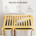 Cestino Portabiancheria in Bambù con 3 Sacchi e Ripiani in Tessuto, 50x32x69,7 cm, color Bambù e Crema - immagine 7