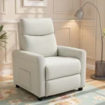 Poltrona Reclinabile 135° max in Tessuto Effetto Lino, Schiuma, Acciaio e Legno, 73x86x1 cm, Bianco Crema - immagine 5