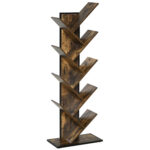 Libreria ad Albero in Legno, Scaffale Salvaspazio a Colonna con 10 Ripiani in Stile Industriale, 50x28x142cm