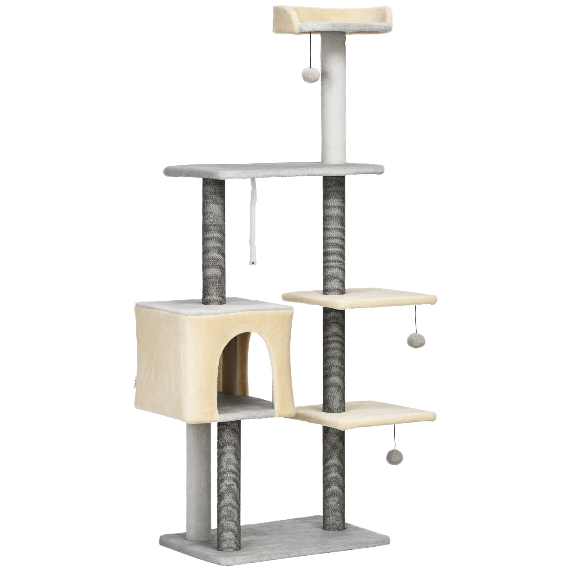 Jfz558198125d9e18.png Tiragraffi per Gatti Alto 156cm con Lettino, Casetta e Pali Tiragraffi in Sisal - immagine 1