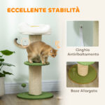 Albero Tiragraffi per Gatti Alto 92 cm con Palo in Sisal e Lettino a Forma di Fiore, Verde - immagine 6