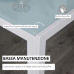 Set 5 Pezzi con 1 Tavolo e 4 Sedie per Cucina o Sala da Pranzo in Finta Pelle, Metallo e Vetro Temperato, Bianco - immagine 5