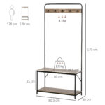 Appendiabiti con Panca e Scarpiera in Stile Industriale, Mobile per Ingresso Vintage in Legno e Acciaio Nero - immagine 3