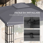 Tetto di Ricambio per Gazebo 3x3m a 2 Livelli e Resistente ai Raggi UV, Grigio Scuro - immagine 5
