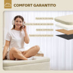 Panca Contenitore da 65L in Tessuto Teddy e Gambe in Legno, 120x42x45 cm, Beige - immagine 5