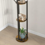 Appendiabiti da Terra Girevole con 8 Ganci e 4 Mensole in Stile Industriale, Ø30x175cm, Marrone - immagine 9