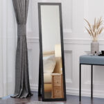 Specchio da Terra e Parete con Supporto Richiudibile e Cornice in MDF, 37x48x152cm, Nero - immagine 2