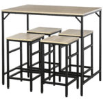 Set Tavolo Alto con 4 Sgabelli Stile Industriale in Metallo e Legno, Rovere Chiaro