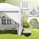 Gazebo 6x3 m Pieghevole da Giardino a 6 Pareti in Acciaio e tessuto Oxford con Funi e Picchetti, Bianco - immagine 8