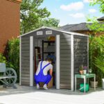 Casetta da Giardino in Metallo con Porte Scorrevoli e Lucchetto con Chiavi, 2,1x1,2x1,9m, Grigio Scuro - immagine 2
