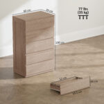 Cassettiera 5 Cassetti in Legno con Guide in Metallo e Maniglie Scanalate, 60x39x1 cm, color Faggio - immagine 3