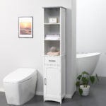 Armadietto Bagno con Scaffale a 3 Livelli, 1 Cassetto e 1 Mobiletto, 34x30x163cm - immagine 2