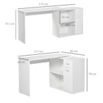 Scrivania Angolare con Libreria Scaffale in Legno Bianco, Tavolo da Pranzo con Rotazione a 360°, 173x39,8x74 cm - immagine 3