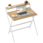 Scrivania Pieghevole con Ripiano per Monitor, 81,5x62x86,5 cm, Legno e Bianco