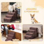 Scaletta per Cani a 4 Gradini con Rivestimento Sfoderabile e Lavabile, Portatile, 60x35x44 cm, Marrone - immagine 7