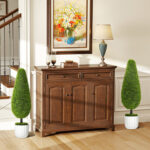 Set 2 Piante Finte di Cipresso con Vasi Ø12x16 cm, Muschio e Cemento, in PE e Plastica, Verde e Bianco - immagine 2