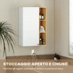 Armadietto Bagno a Parete con Ripiani Regolabili e 3 Mensole Aperte, 59,5x30x90 cm, Bianco e Legno - immagine 4