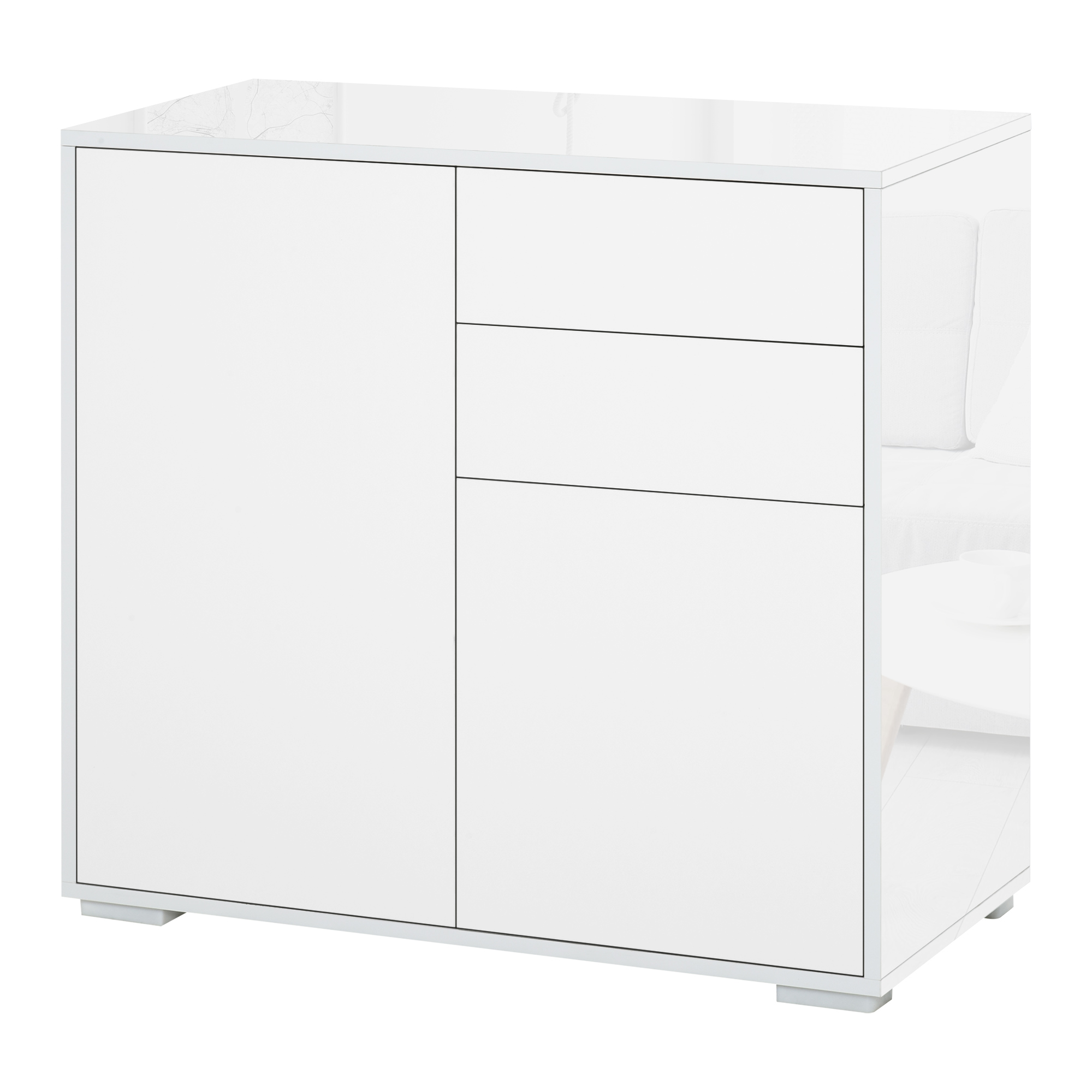 K7Zcd21948e0791cc.jpg Mobiletto 2 Cassetti e 2 Ante, Apertura a Pressione, Mobile con 2 Cassetti e 2 Ante per Casa e Ufficio, 79x36x74cm, Bianco Opaco - immagine 1