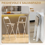 Set 2 Sgabelli da Bar Pieghevoli con Poggiapiedi, in Legno e Acciaio, 37x45x87 cm, Legno - immagine 4