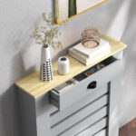 Copritermosifone in MDF a Doghe, Copricalorifero a Griglia con Cassetto, 78x19x95,5 cm, Grigio - immagine 8