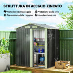 Casetta da Giardino Porta Attrezzi in Acciaio, Tetto inclinato e 4 Prese d'Aria, 152x132x188cm - immagine 4