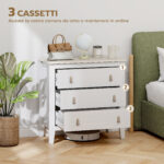 Cassettiera per Camera da Letto a 3 Cassetti con Maniglie in Finta Pelle, 80x40x78,5 cm, Bianco - immagine 4