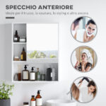 Armadietto Bagno con Specchio, Ripiani e Scaffale Regolabile, Montaggio a Parete, 60x15x76cm, Bianco - immagine 6