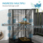 Gabbia per Uccelli con Vassoio Estraibile e Posatoi, Voliera per Pappagalli, 61x36,5x98cm, Nero - immagine 5