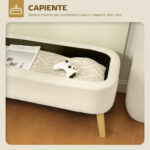 Panca Contenitore da 65L in Tessuto Teddy e Gambe in Legno, 120x42x45 cm, Beige - immagine 4