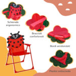 Set Tavolo da Giardino con 2 Sedie Pieghevoli, Tavolino con Sedie da Esterno con Ombrellone per Bambini in Metallo e Poliestere, Rosso - immagine 7