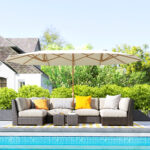 Ombrellone Doppio con Apertura a Manovella, in Acciaio Inox e Poliestere, 455x265x238 cm, Beige - immagine 2