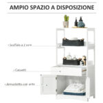 Mobile Bagno con Mensole, Armadietto e Cassetto, Mobiletto da Bagno Multiuso in Legno, Bianco,  60x33x122,5cm - immagine 5
