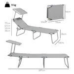 Set 2 Sdraio da Giardino Pieghevoli con Tettuccio Regolabile, in Tessuto Oxford e Metallo, 187x58x36 cm, Grigio Chiaro - immagine 3