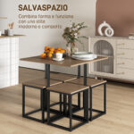 Set 5 Pezzi Sedie Tavolo Sala da Pranzo Moderne in Stile Industriale, Legno e Metallo, Nero e Color Legno - immagine 4