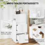 Set di 2 Comodini con 2 Cassetti e Ripiano Aperto Moderni e Salvaspazio, 25x30x65 cm, Bianco - immagine 4