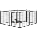 Recinto per Cani di Piccola Taglia a 8 Pannelli Modulabili da 80x1,5x80 cm, Box per Cani e Cuccioli Pieghevole con Porta in Acciaio con 8 Picchetti, Nero - immagine 9